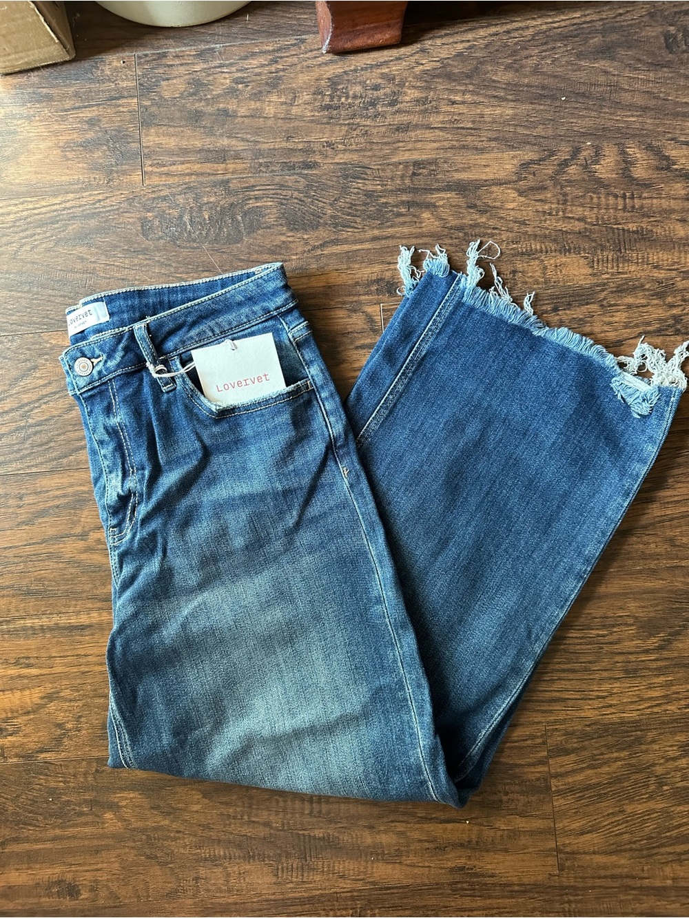 Lovervet Women's Blue Denim Frayed Hem Jeans